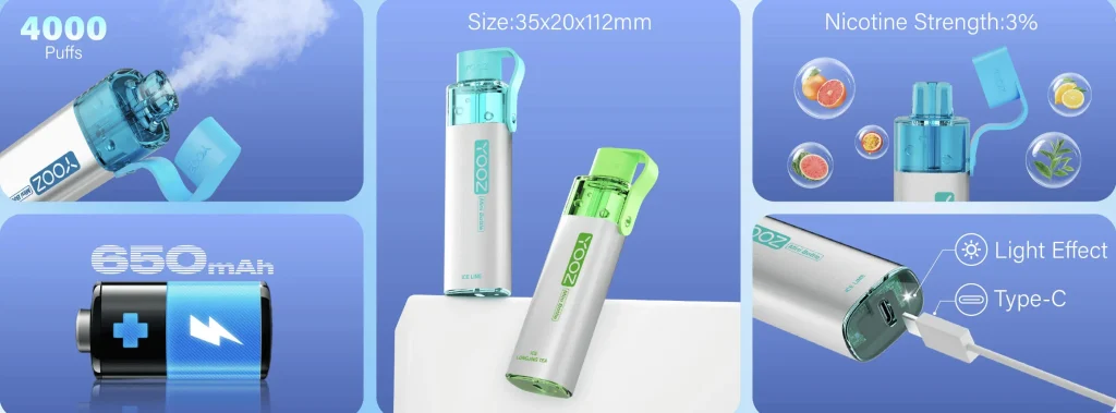 柚子YOOZ迷你小酒瓶电子烟 核心细节特写 - 可视化油仓与Type-C快充接口